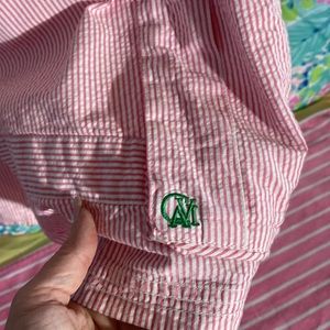 CAVI pink and white striped cargo shorts